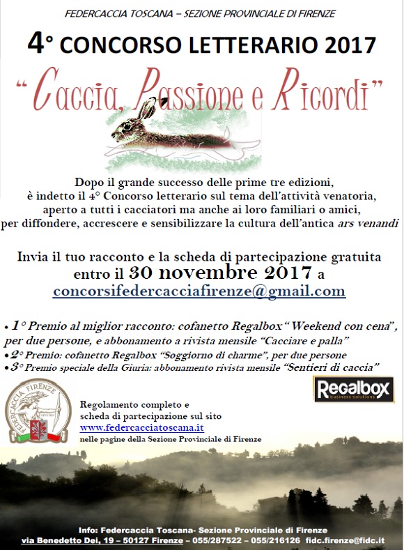 30/11/2017 (scadenza) 4° Concorso letterario Caccia Passioni Ricordi ... 30/11/2017 (scadenza) 4° Concorso letterario Caccia Passioni Ricordi ...